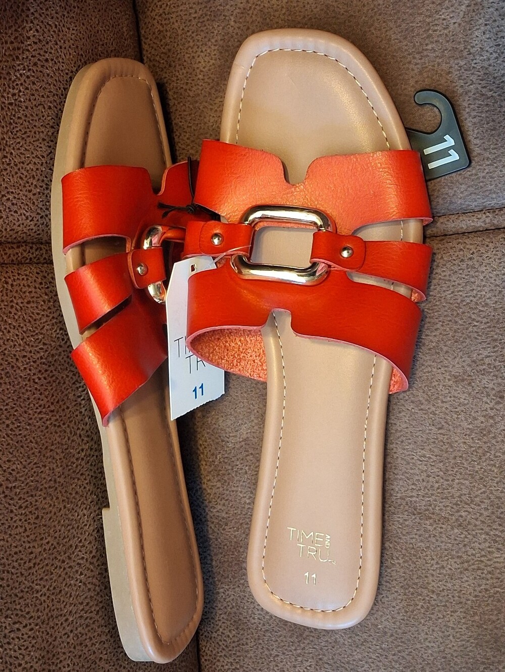 Time and Tru Embellished Slide Sandals with Gold Accent Red Womens Size 11